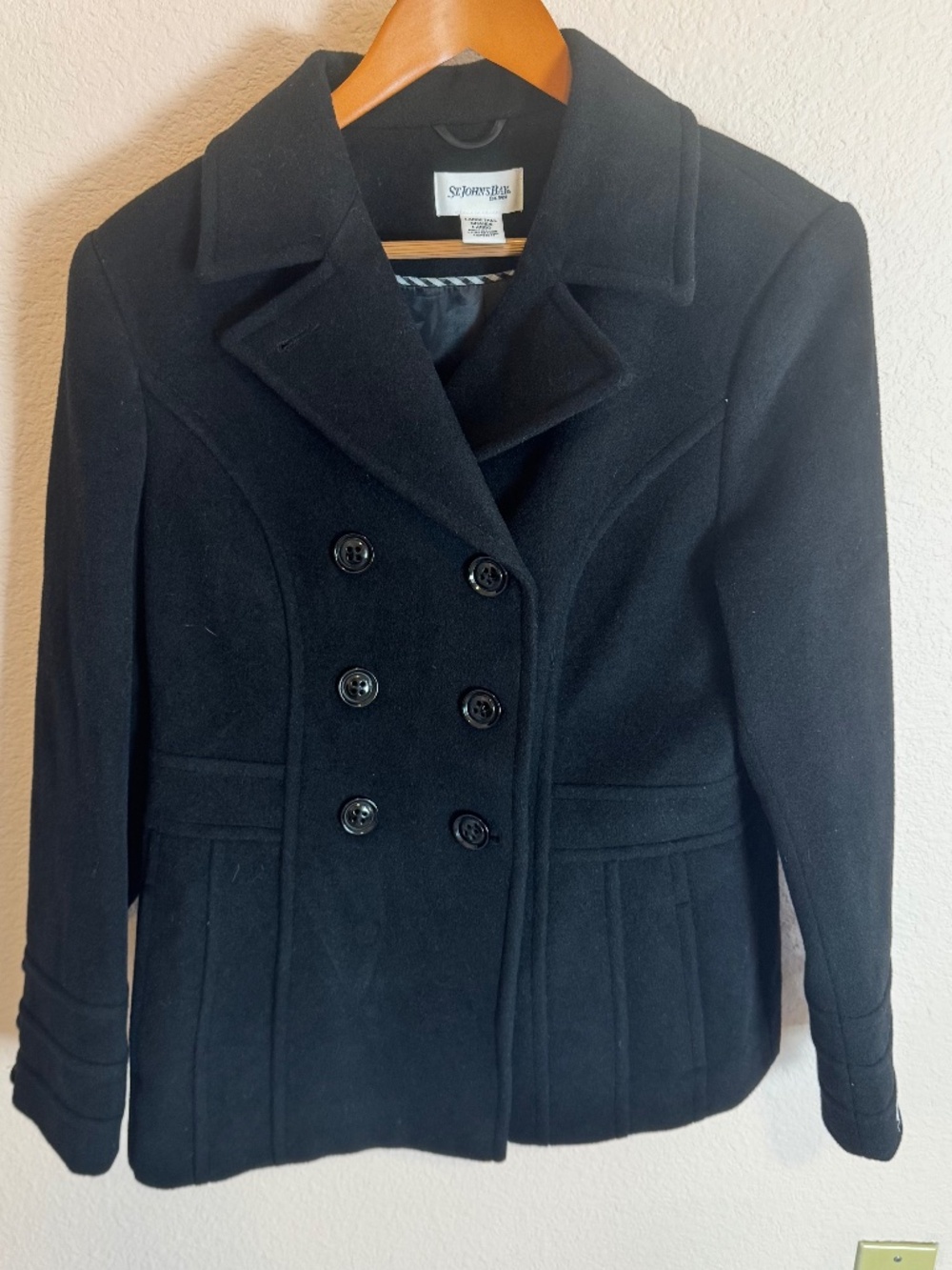 Winter ready Classic Pea Coat Cashmere Blend St. John's Bay  NWOT Large Tall